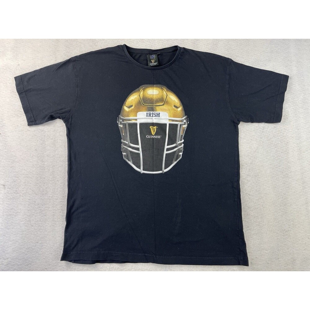 Notre Dame Fighting Irish Football Helmet Guinness Graphic Black T-Shirt Size XL